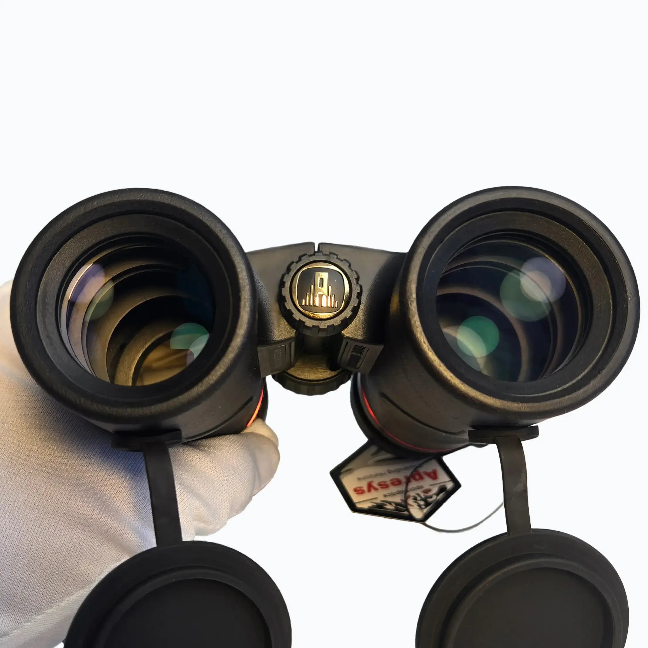 Close-up of ED glass binocular lens technology for improved image clarity and natural color reproduction